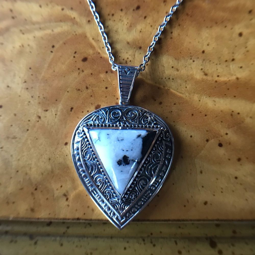 White Buffalo Turquoise Sterling Silver Stainless Steel Necklace